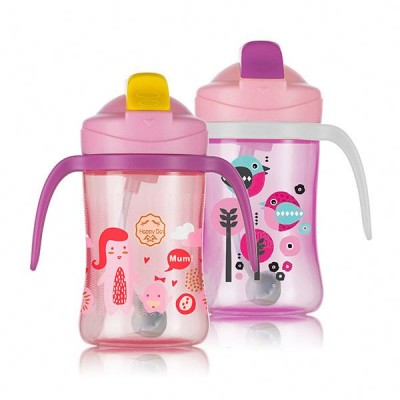 Food Grade baby Straw Cup with Dual Handles Spill Proof Technology Design Baby Water Feeder Bottle